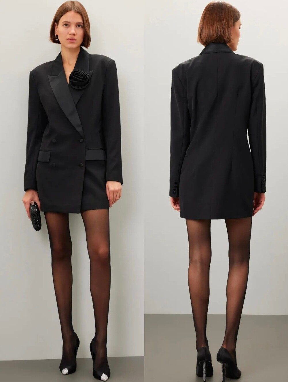 BARDOT Black Joelle Oversized Tuxedo Blazer Long Sleeve Dress